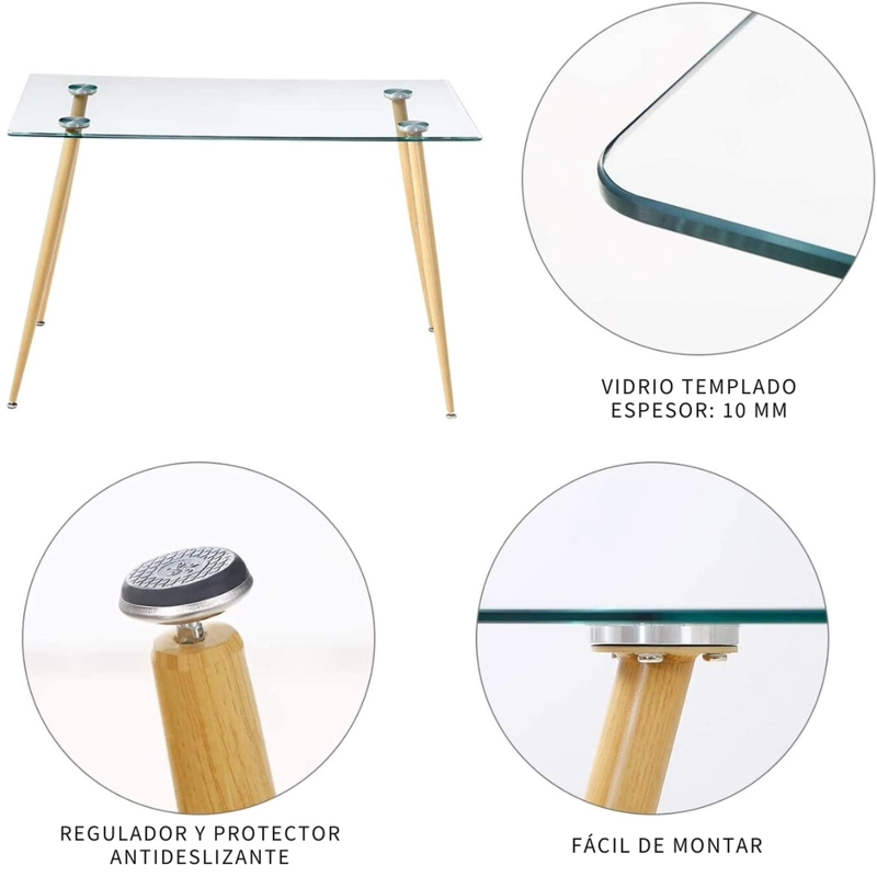 MESA PANDALINO VÍTREO 120X80 RECTANGULAR VIDRIO TEMPLADO DISEÑO NÓRDICO - 2