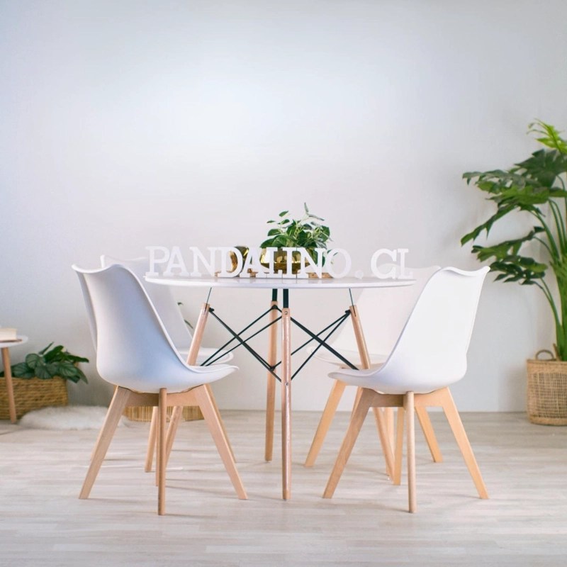 COMEDOR MESA REDONDA ESTELA BLANCA 80CM + 4 SILLAS TULIP BLANCO - 1