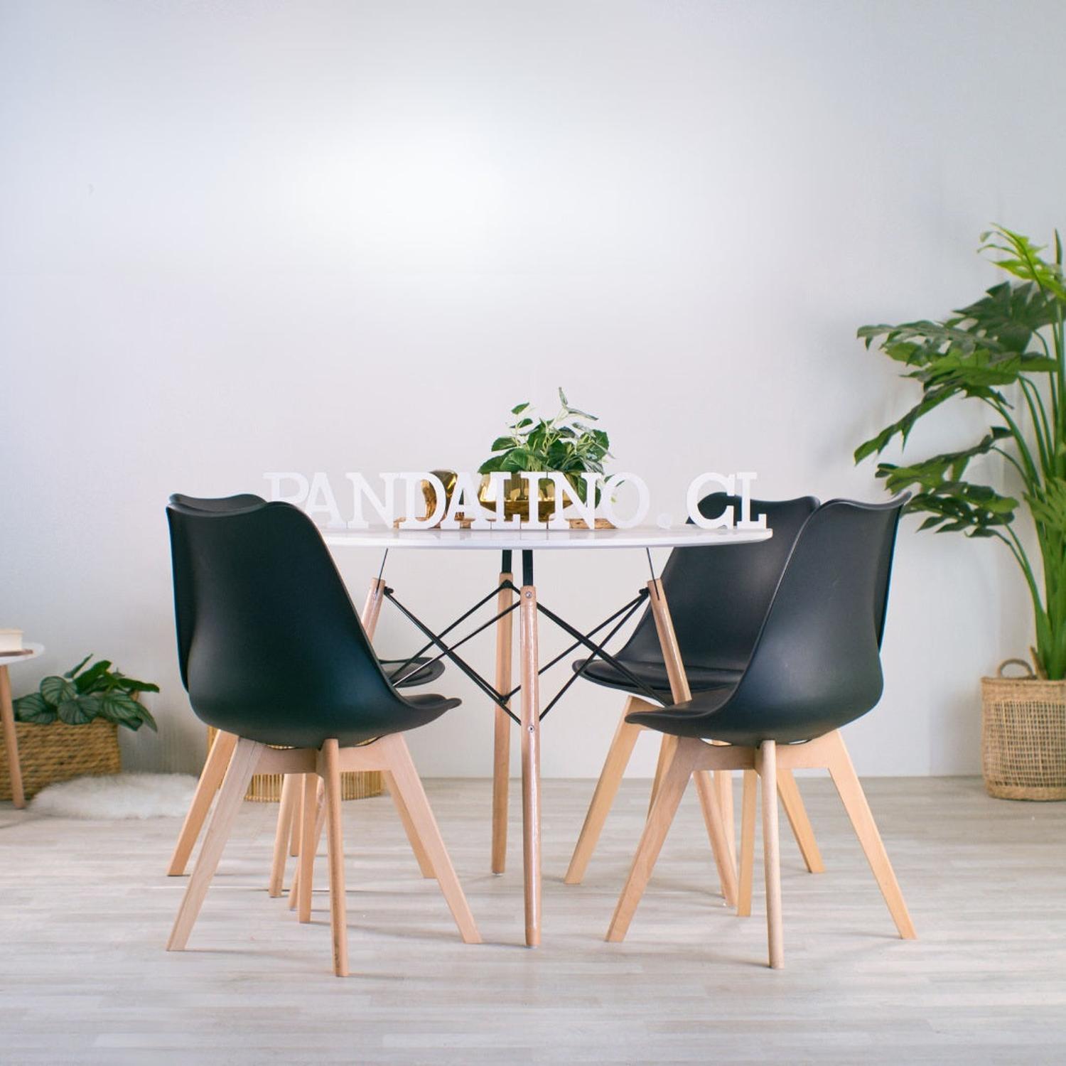 COMEDOR MESA REDONDA ESTELA BLANCA 80CM + 4 SILLAS TULIP NEGRO - 1