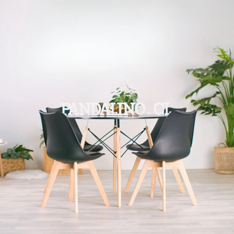 COMEDOR MESA REDONDA ESTELA NEGRA 80CM + 4 SILLAS TULIP NEGRO - 1