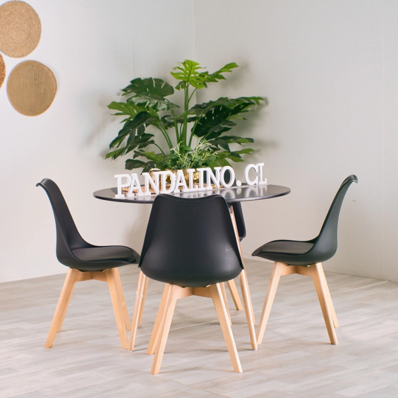 COMEDOR MESA REDONDA ESTELA NEGRA 80CM + 4 SILLAS TULIP NEGRO - 2