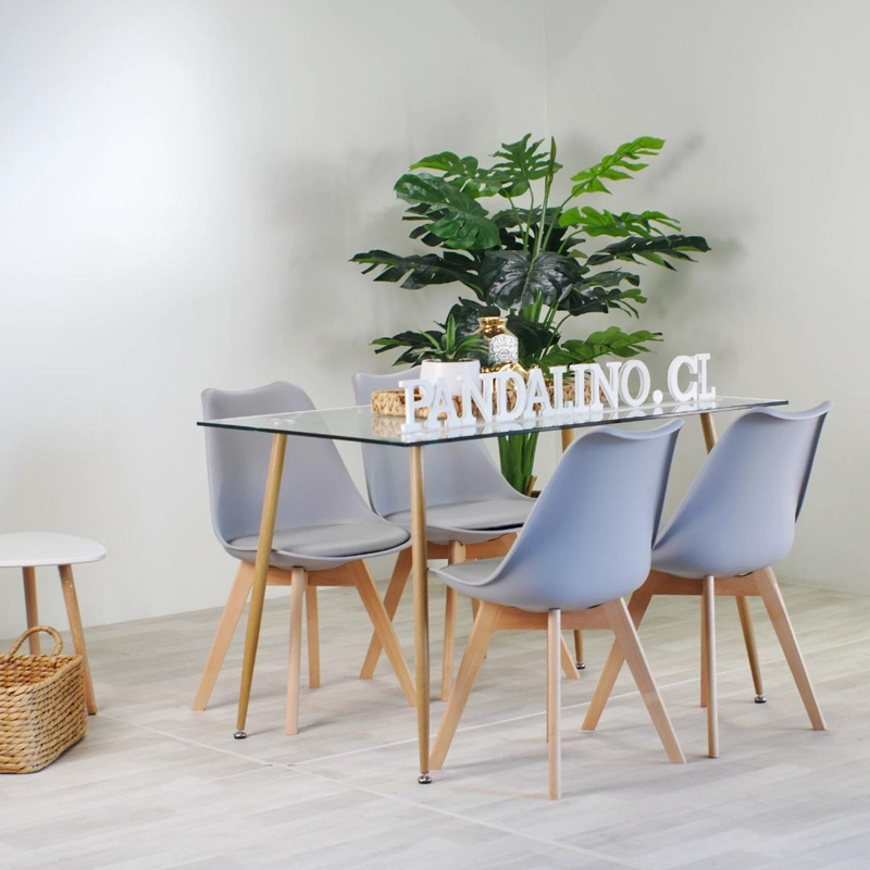 COMEDOR MESA RECTANGULAR VITREO 120X80 + 4 SILLAS TULIP GRIS - 2