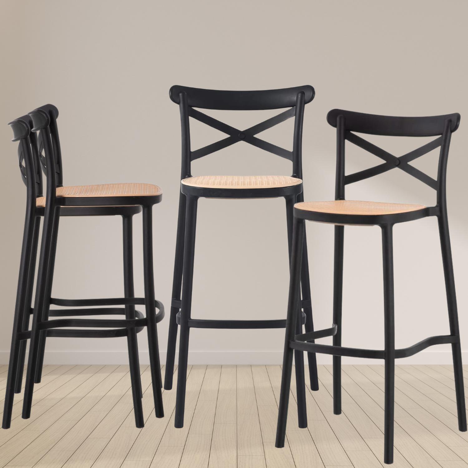 PACK 4 TABURETES BAR VALENTINO NEGRO 65 CM | APILABLE| EXTERIOR - 2