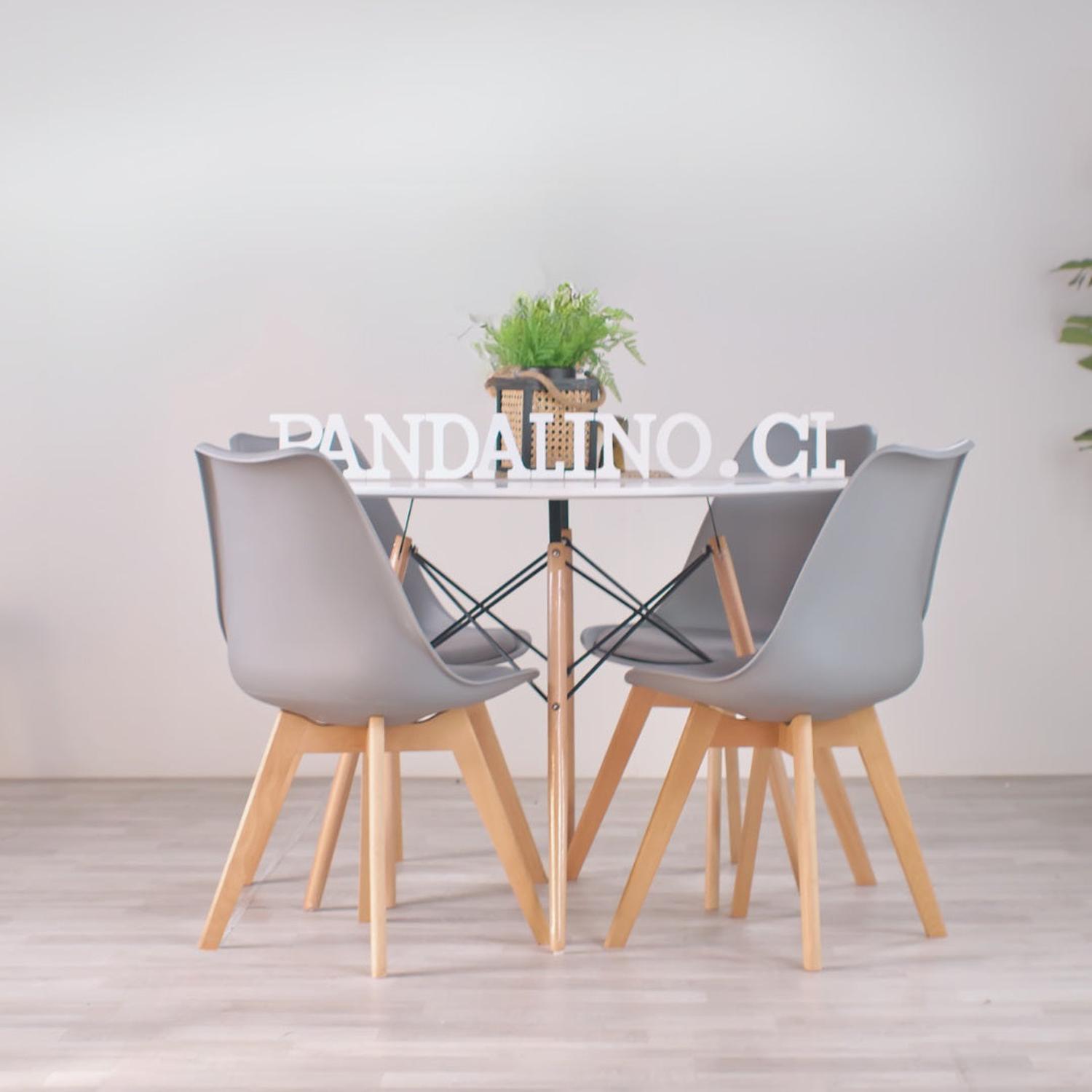 COMEDOR MESA REDONDA ESTELA BLANCA 80CM + 4 SILLAS TULIP GRIS - 1
