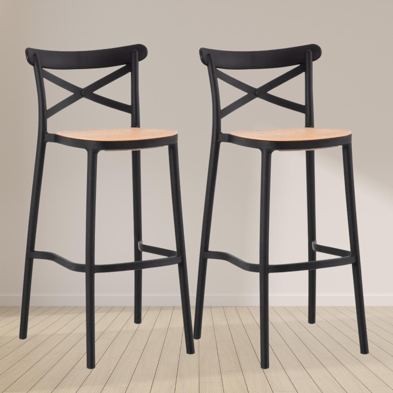 PACK 2 TABURETES BAR VALENTINO NEGRO 65 CM | APILABLE| EXTERIOR - 2