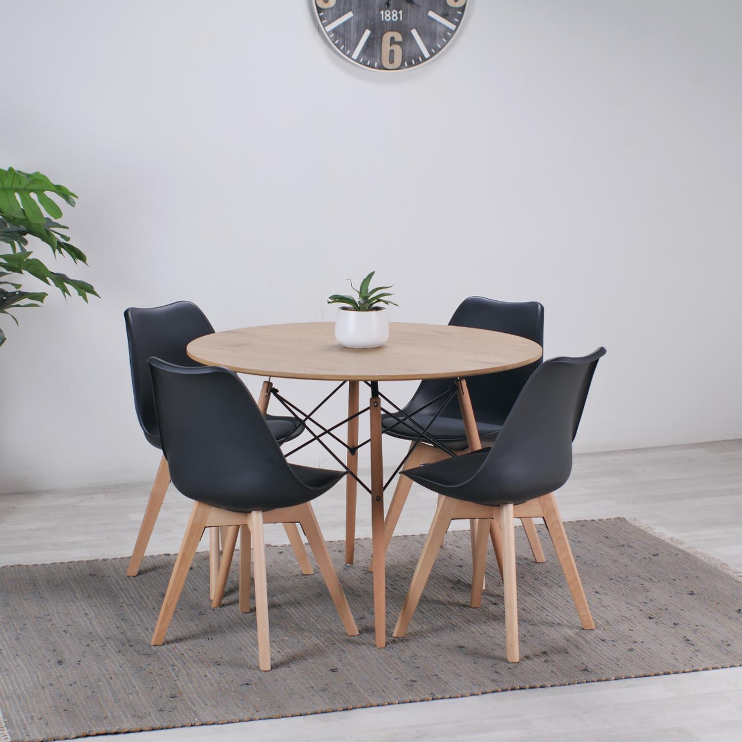 COMEDOR REDONDA SHANNA 100CM + 4 SILLAS TULIP NEGRO | ELEGANCIA - 1