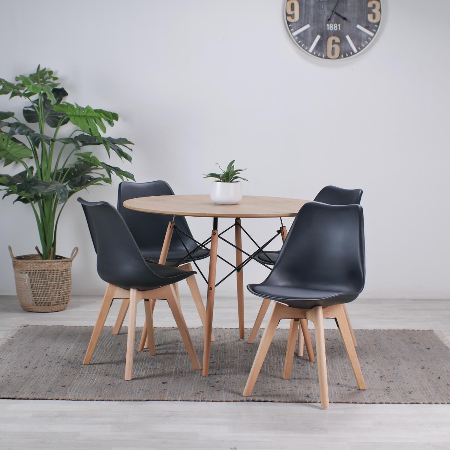 COMEDOR REDONDA SHANNA 100CM + 4 SILLAS TULIP NEGRO | ELEGANCIA - 2