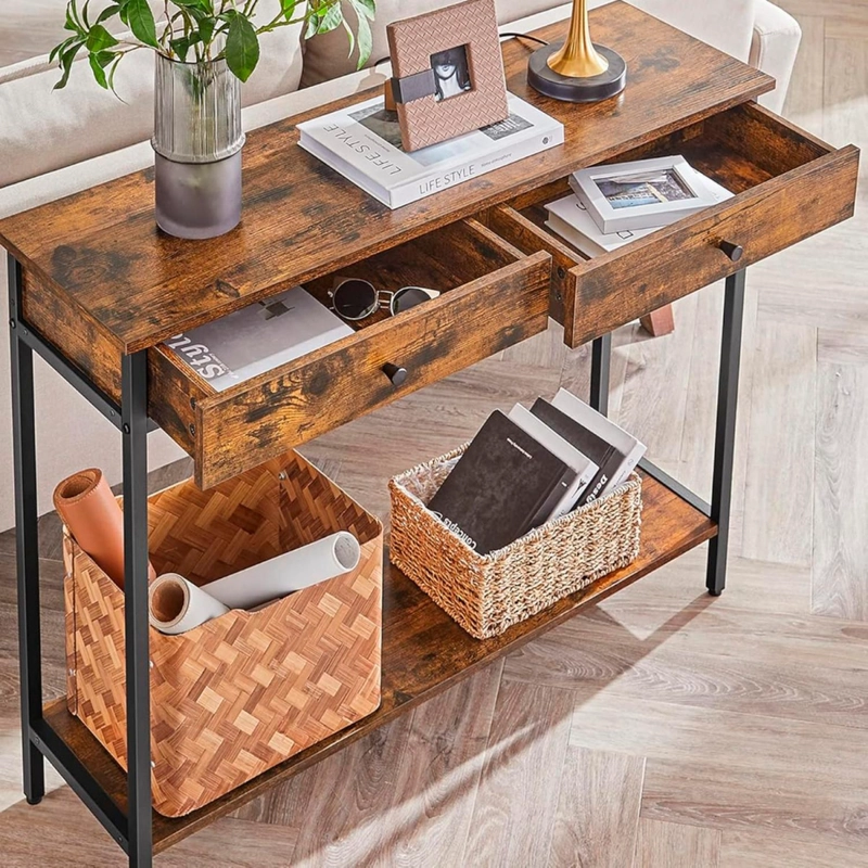 ARRIMO PANDALINO BETANIA 2 CAJONES MADERA NATURAL DISEÑO COMPACTO METAL - 7