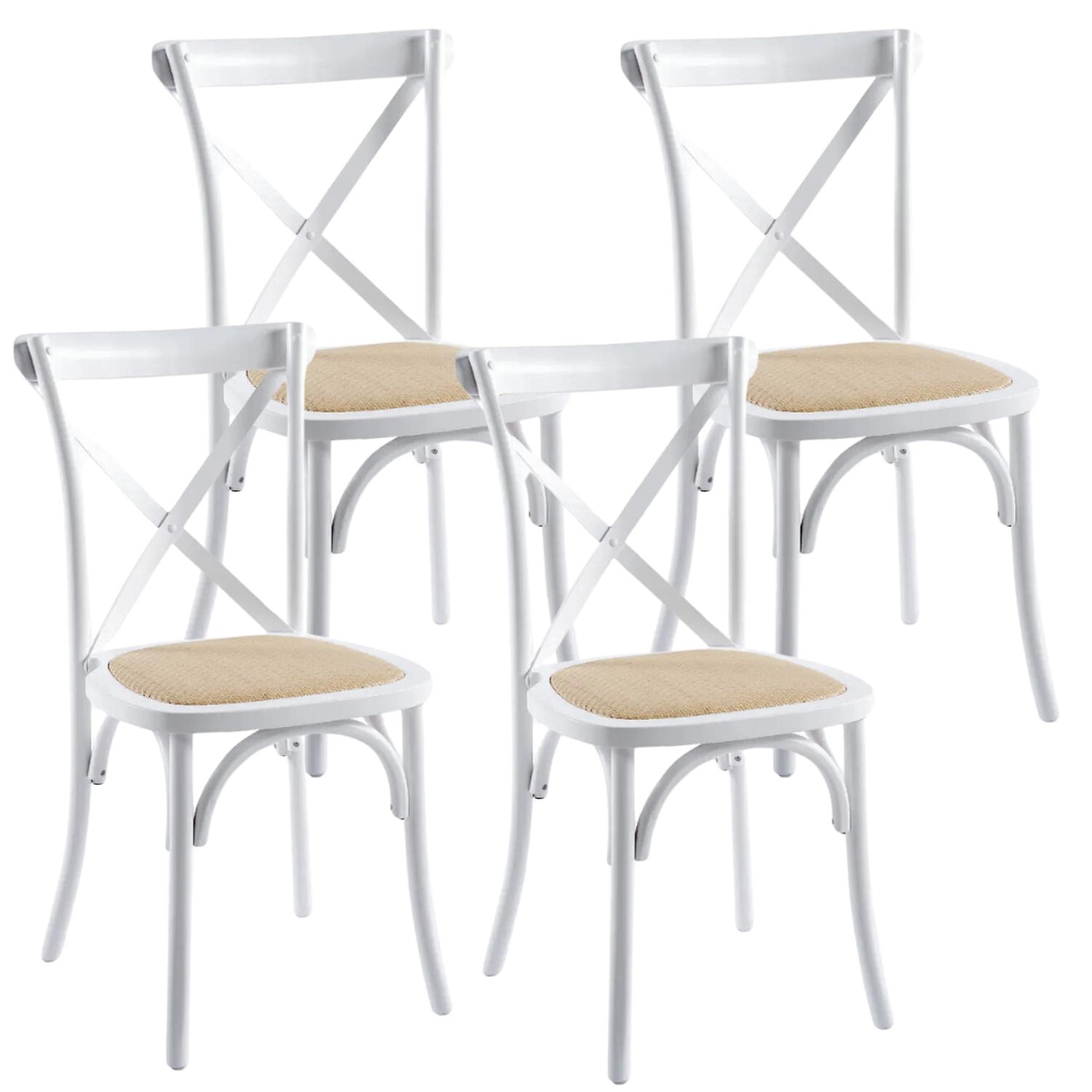 PACK 4 SILLA CROSSBACK BLANCA | MADERA RATAN | DISEÑO CLASICO - 1