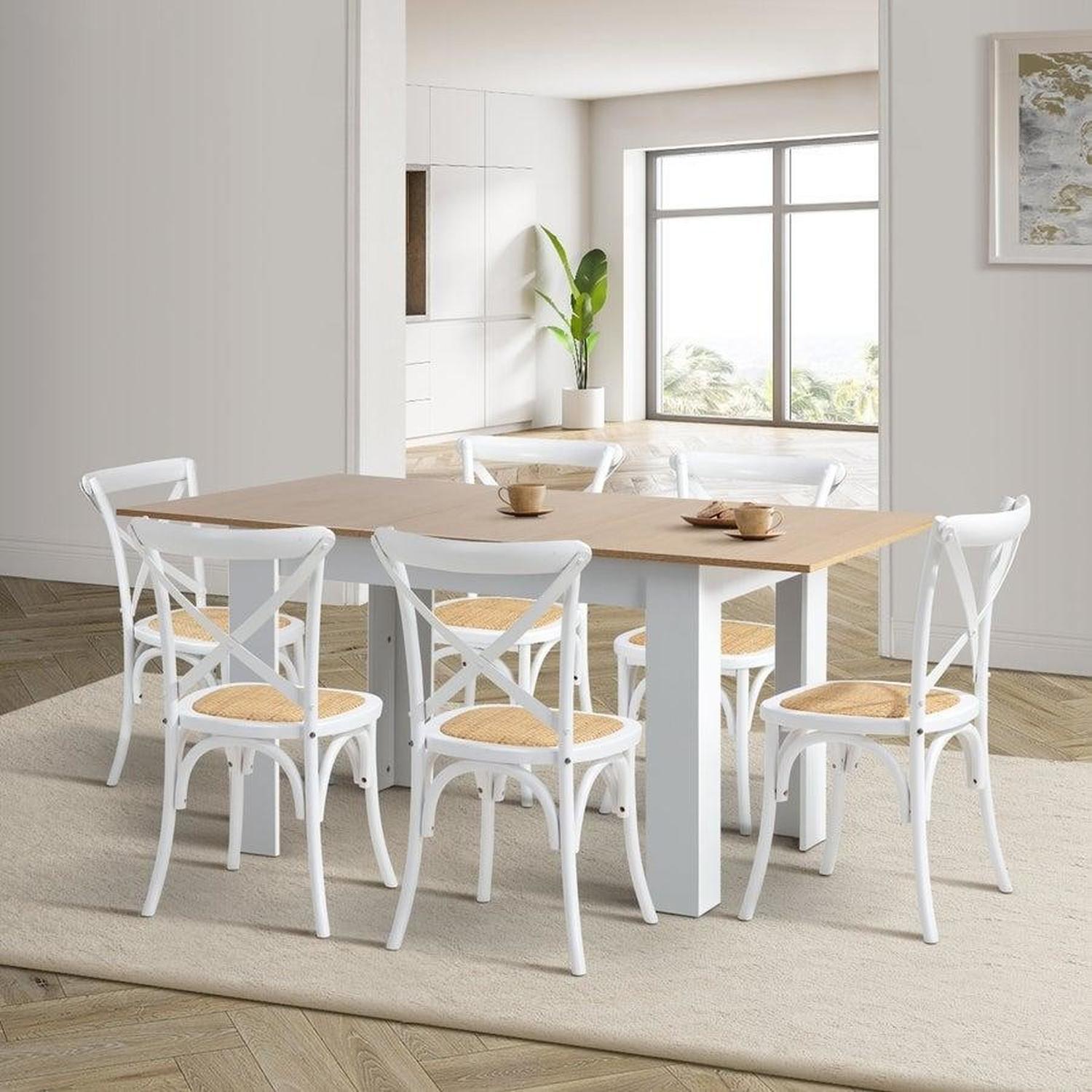PACK 4 SILLA CROSSBACK BLANCA | MADERA RATAN | DISEÑO CLASICO - 3