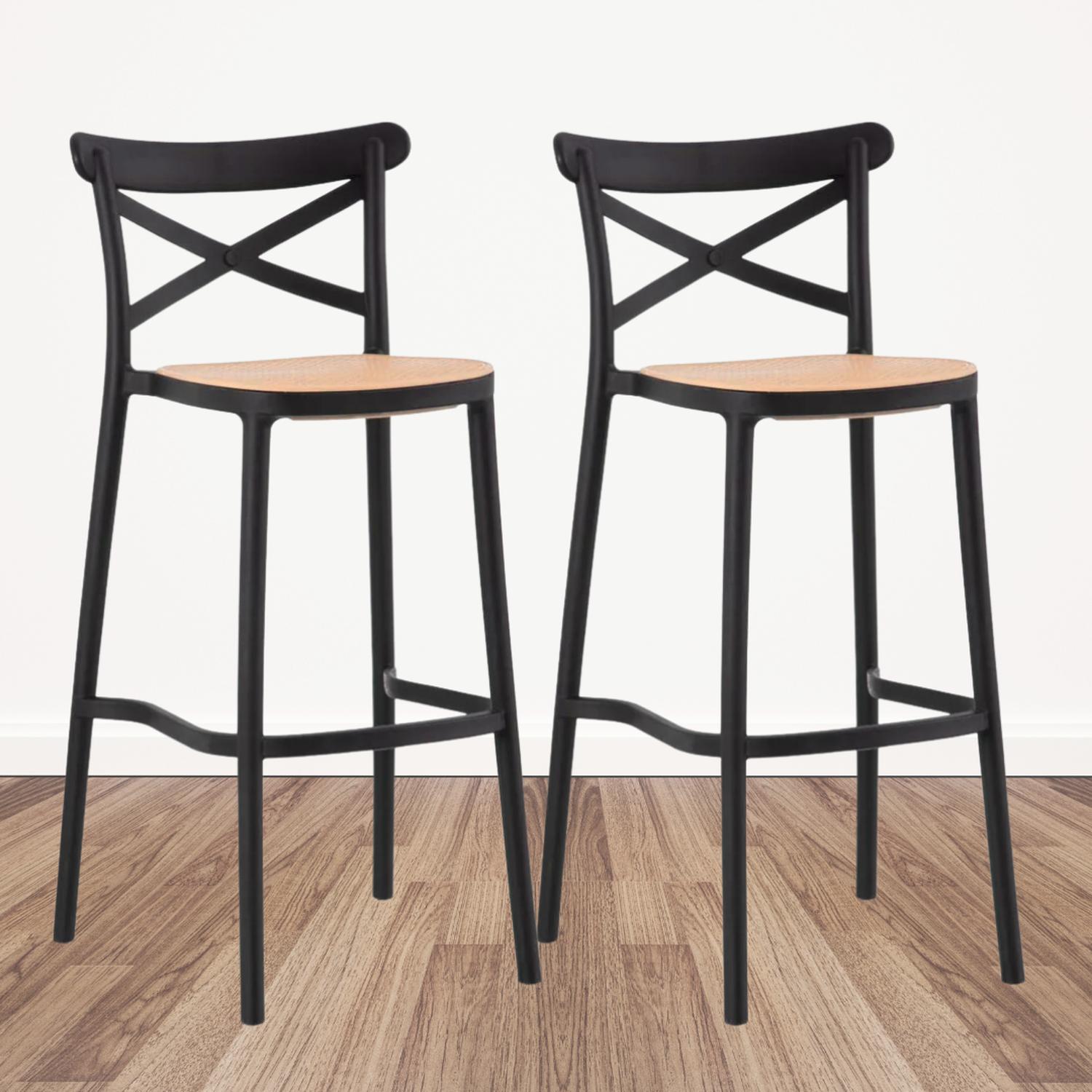 PACK 2 TABURETES BAR VALENTINO NEGRO 75 CM | ESTILO VINTAGE | EXTERIOR - 2