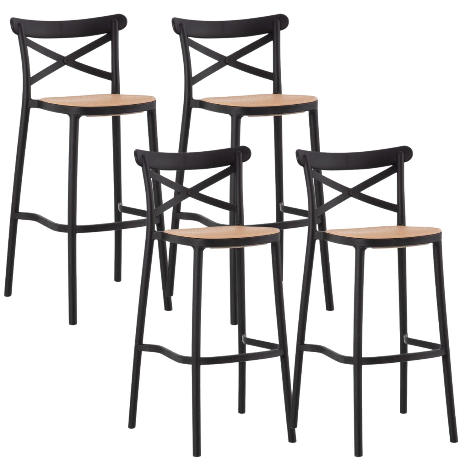 PACK 4 TABURETES BAR VALENTINO NEGRO 75 CM | ESTILO VINTAGE | EXTERIOR - 1