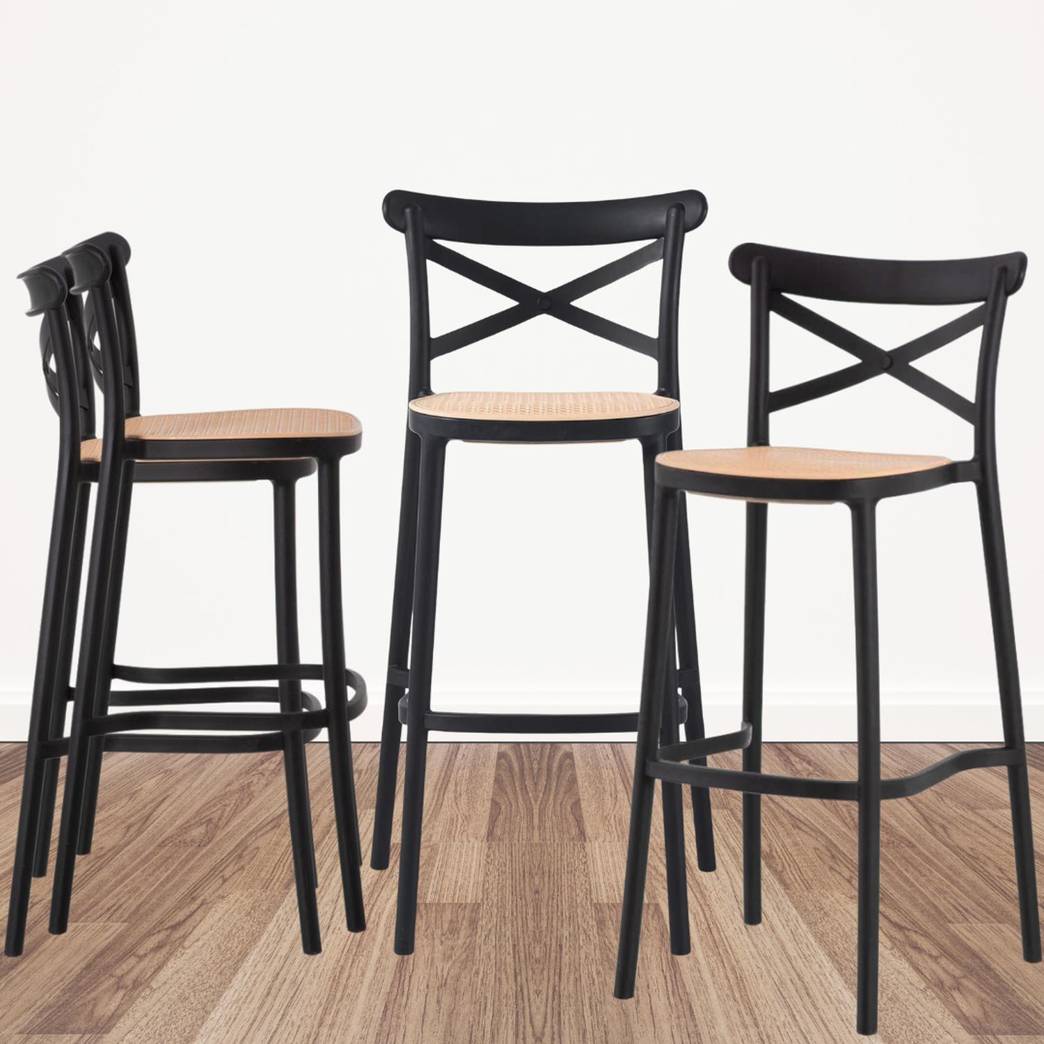 PACK 4 TABURETES BAR VALENTINO NEGRO 75 CM | ESTILO VINTAGE | EXTERIOR - 2