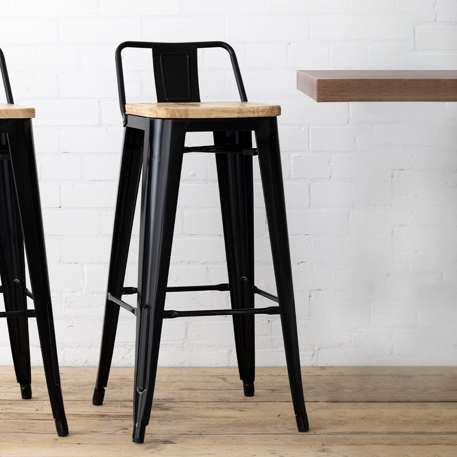 PACK PANDALINO NEGRO 4 TABURETES TOLIX S MADERA CLARA 77 CM BAR COCINA - 2