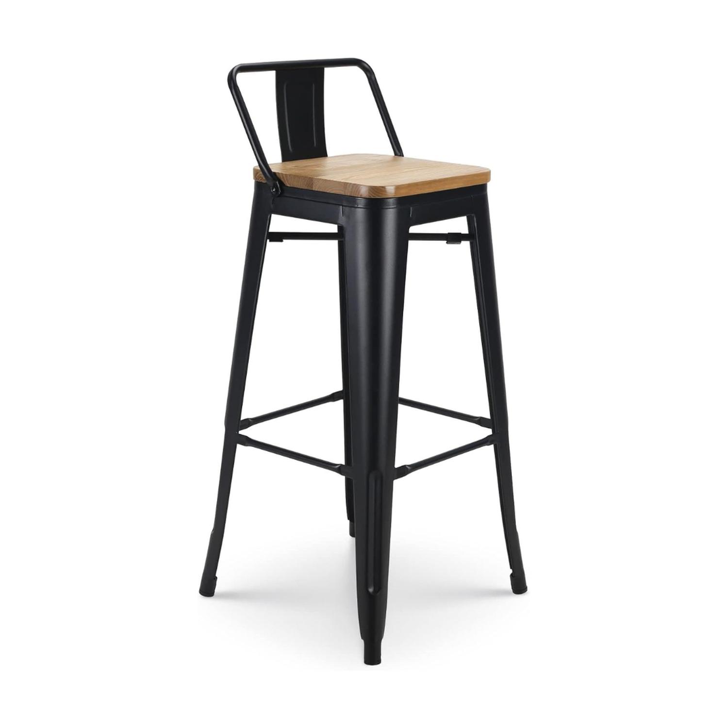 PACK PANDALINO NEGRO 4 TABURETES TOLIX S MADERA CLARA 77 CM BAR COCINA - 3