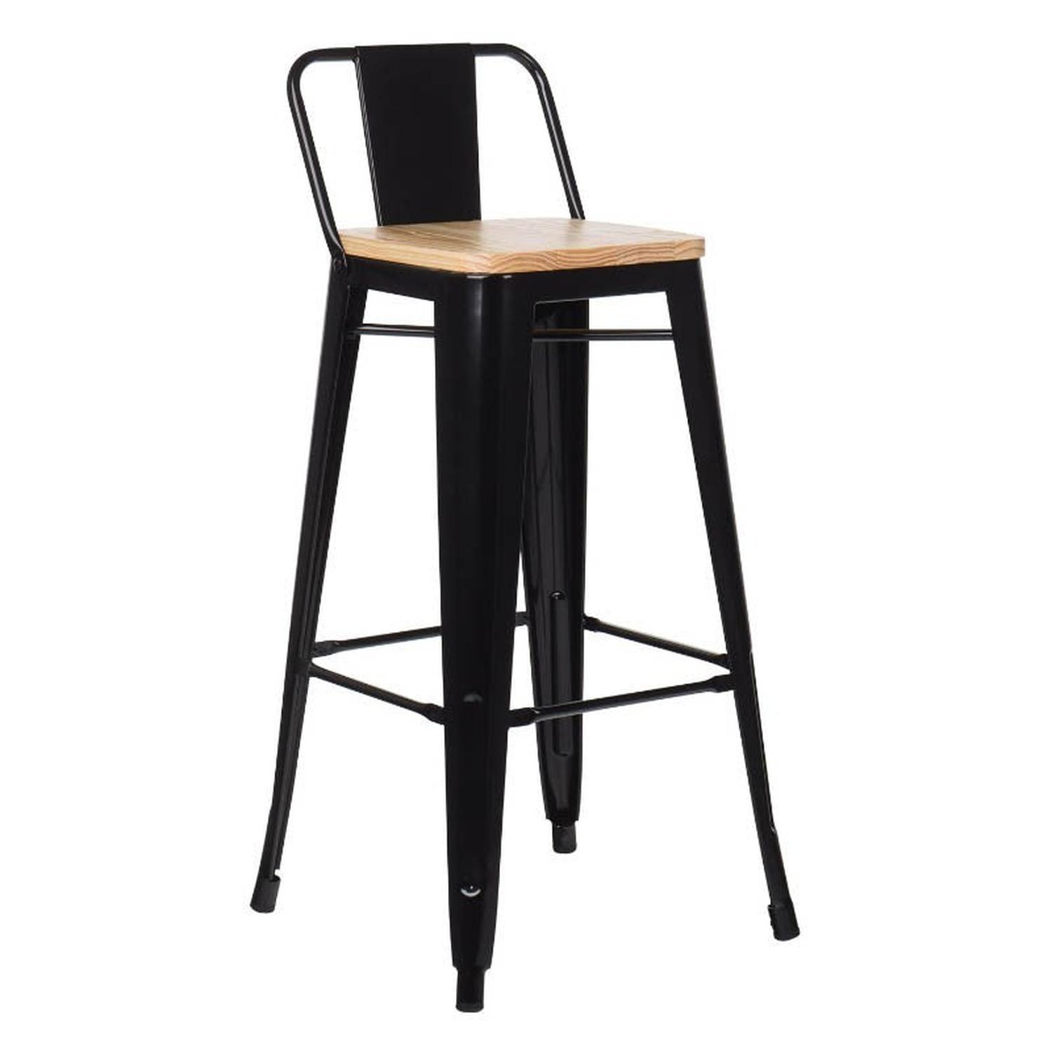 PACK PANDALINO NEGRO 4 TABURETES TOLIX S MADERA CLARA 77 CM BAR COCINA - 6