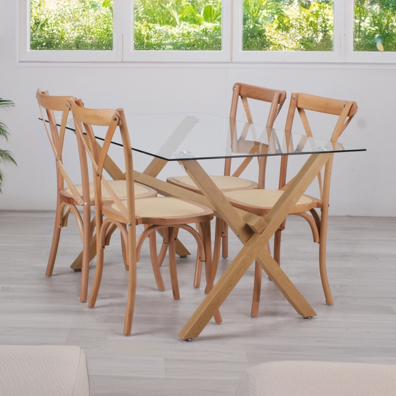 COMEDOR MESA XINIA 140X90 + 4 SILLAS CROSSBACK | MADERA & RATAN - 2