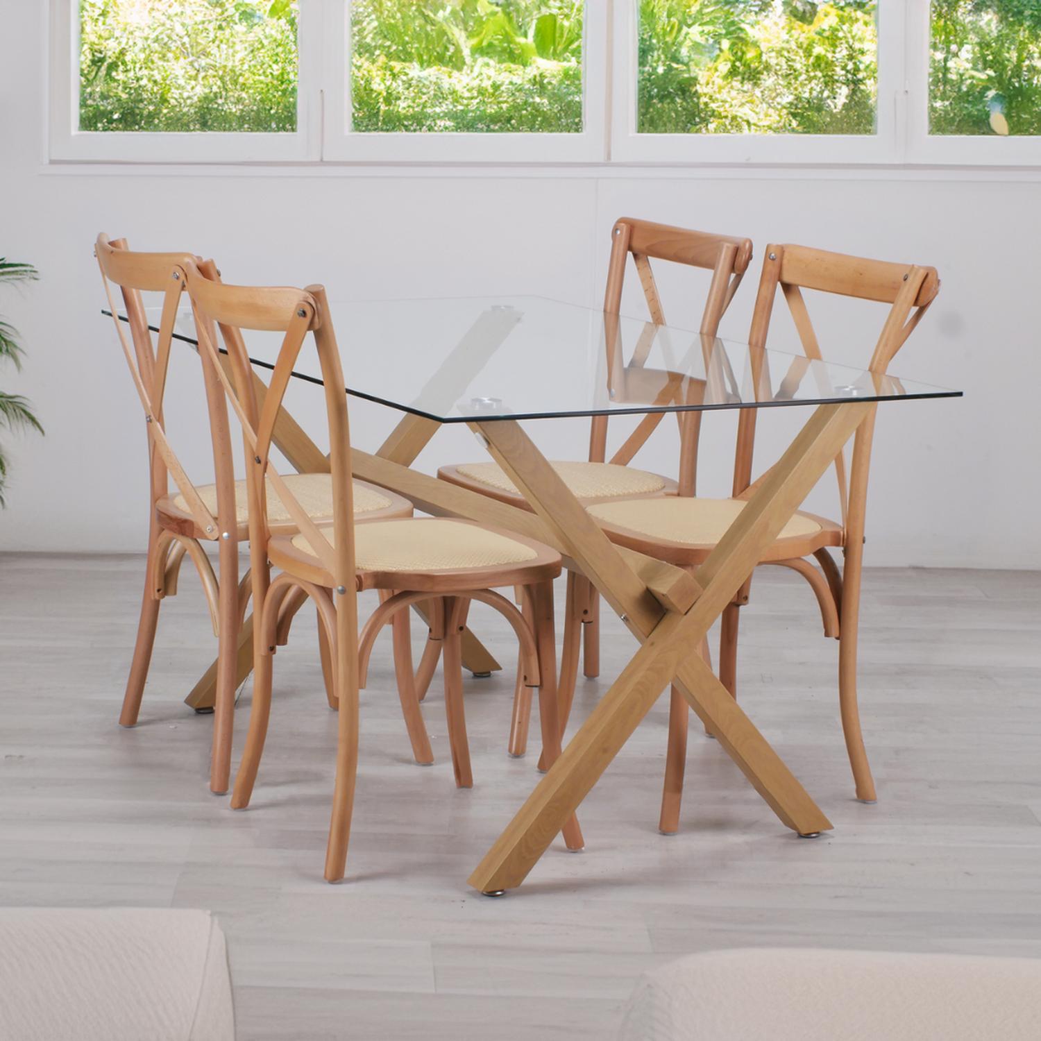 COMEDOR MESA XINIA 140X90 + 4 SILLAS CROSSBACK | MADERA & RATAN - 2