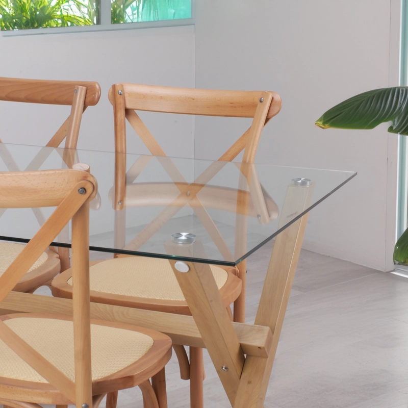 COMEDOR MESA XINIA 140X90 + 4 SILLAS CROSSBACK | MADERA & RATAN - 3
