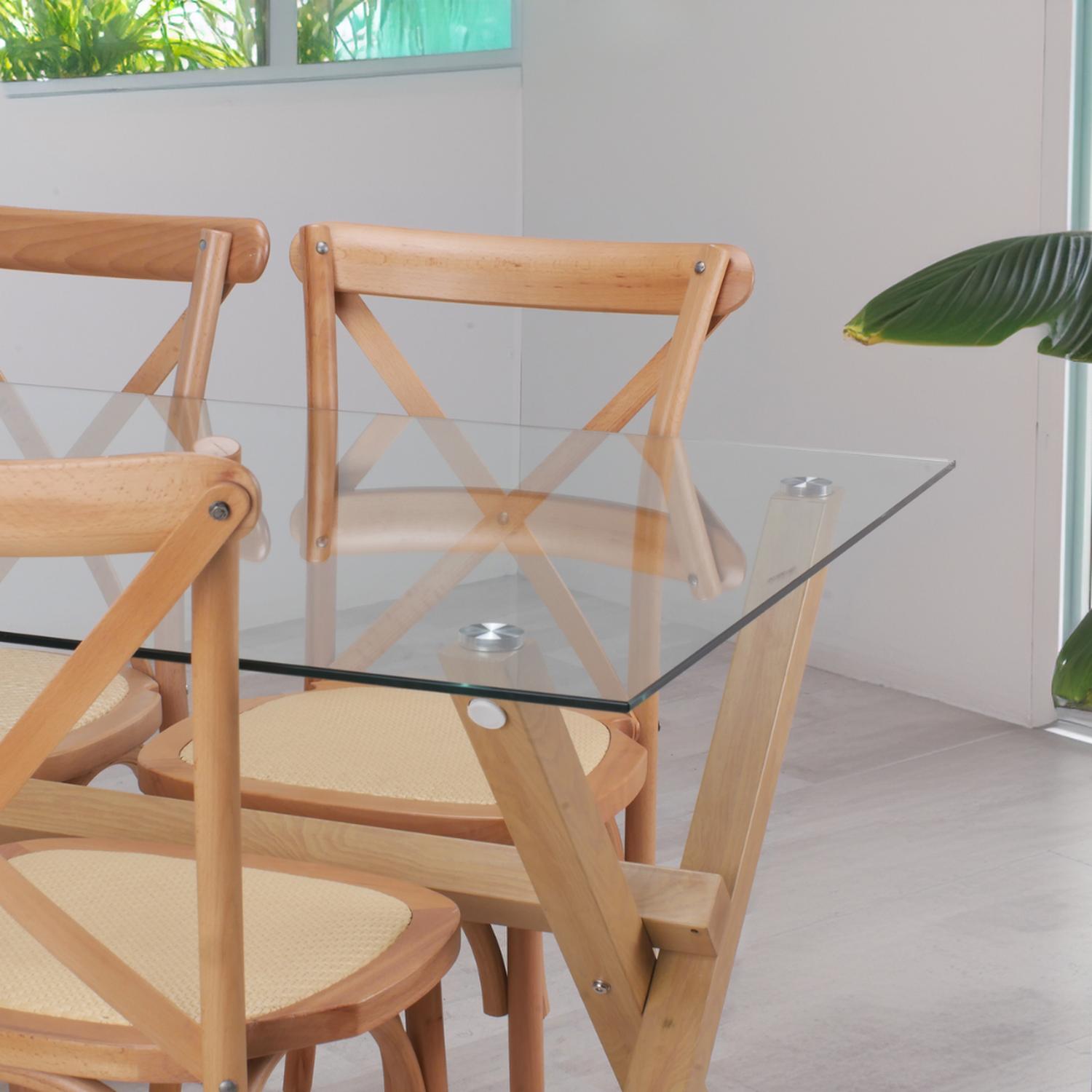 COMEDOR MESA XINIA 140X90 + 4 SILLAS CROSSBACK | MADERA & RATAN - 3