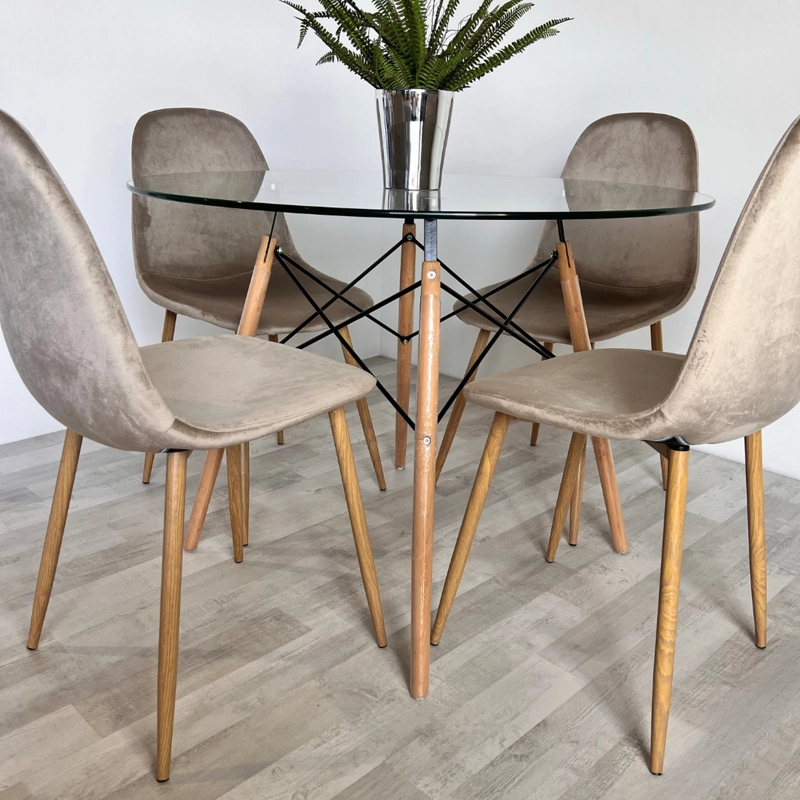 COMEDOR REDONDO MESA ELIDA 100CM + 4 SILLAS ISY BEIGE | COMPACTO - 1