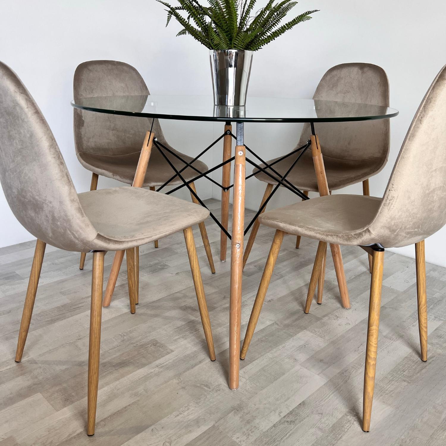 COMEDOR REDONDO MESA ELIDA 100CM + 4 SILLAS ISY BEIGE | COMPACTO - 1