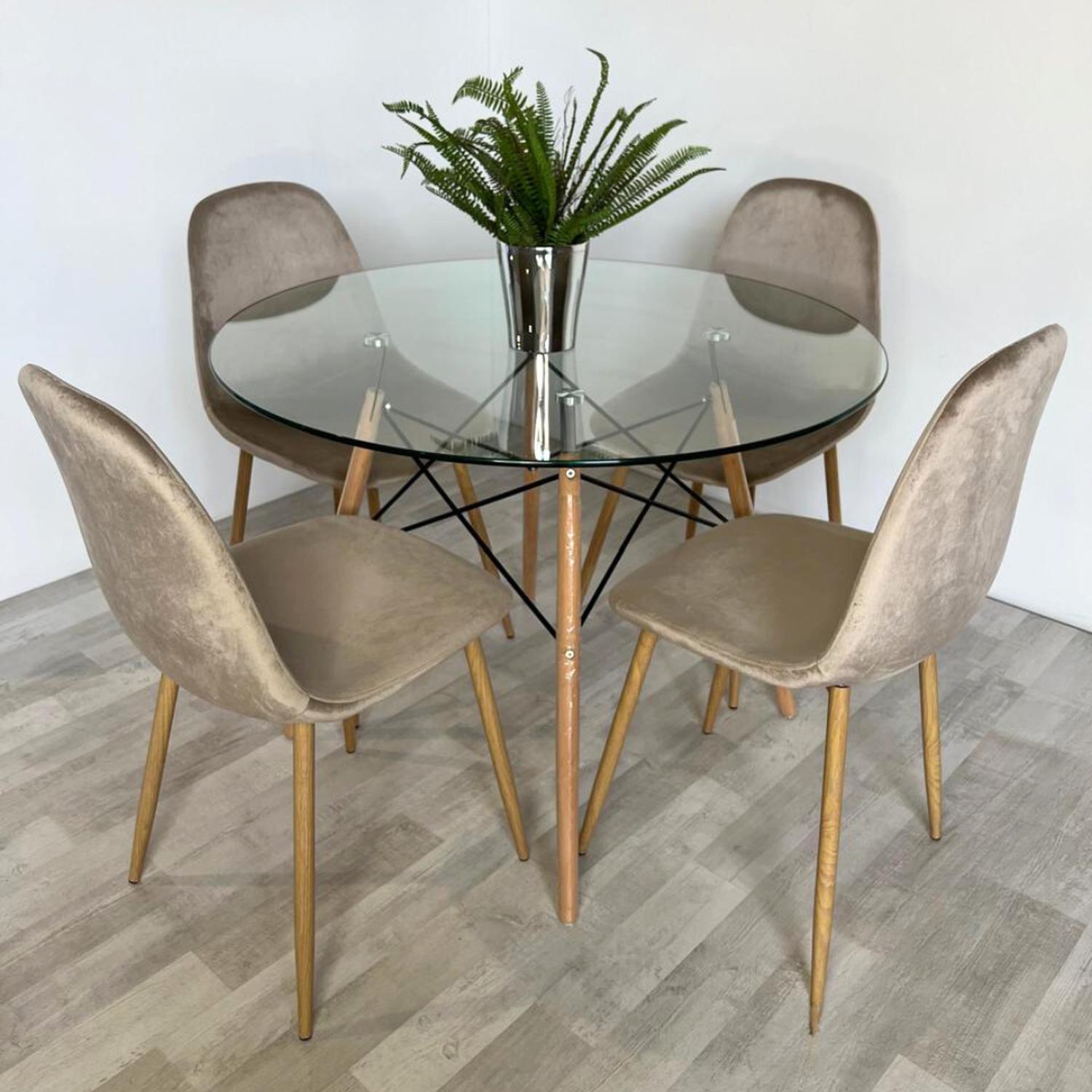 COMEDOR REDONDO MESA ELIDA 100CM + 4 SILLAS ISY BEIGE | COMPACTO - 2