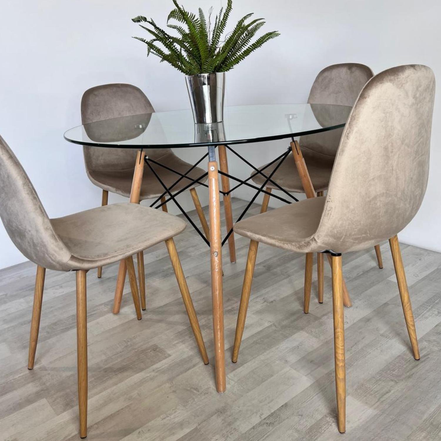 COMEDOR REDONDO MESA ELIDA 100CM + 4 SILLAS ISY BEIGE | COMPACTO - 3