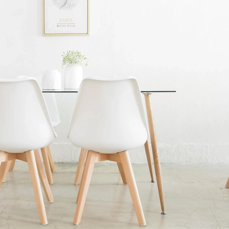 COMEDOR MINIMALISTA | MESA VITREO 120X80 + 4 SILLAS TULIP BLANCAS - 2