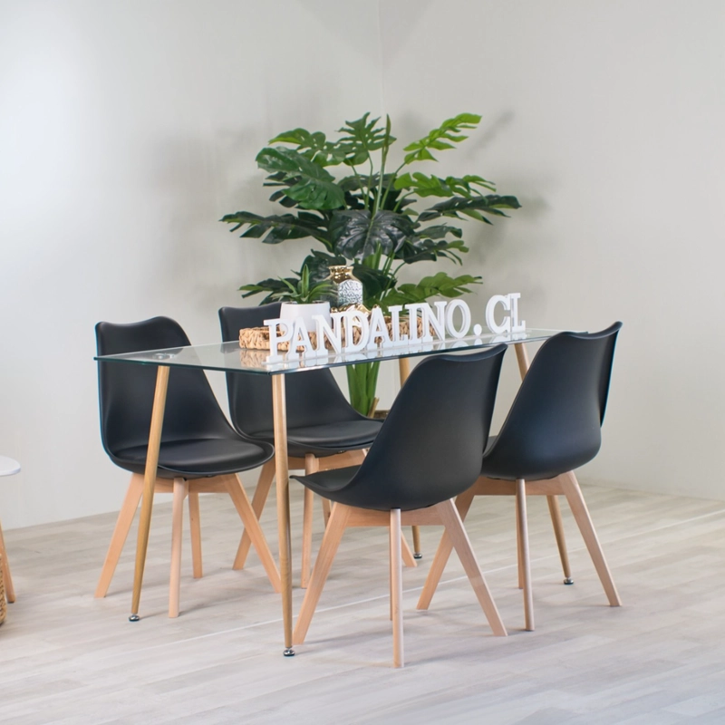 COMEDOR MINIMALISTA | MESA VIDRIO 120X80 + 4 SILLAS TULIP NEGRAS - 1