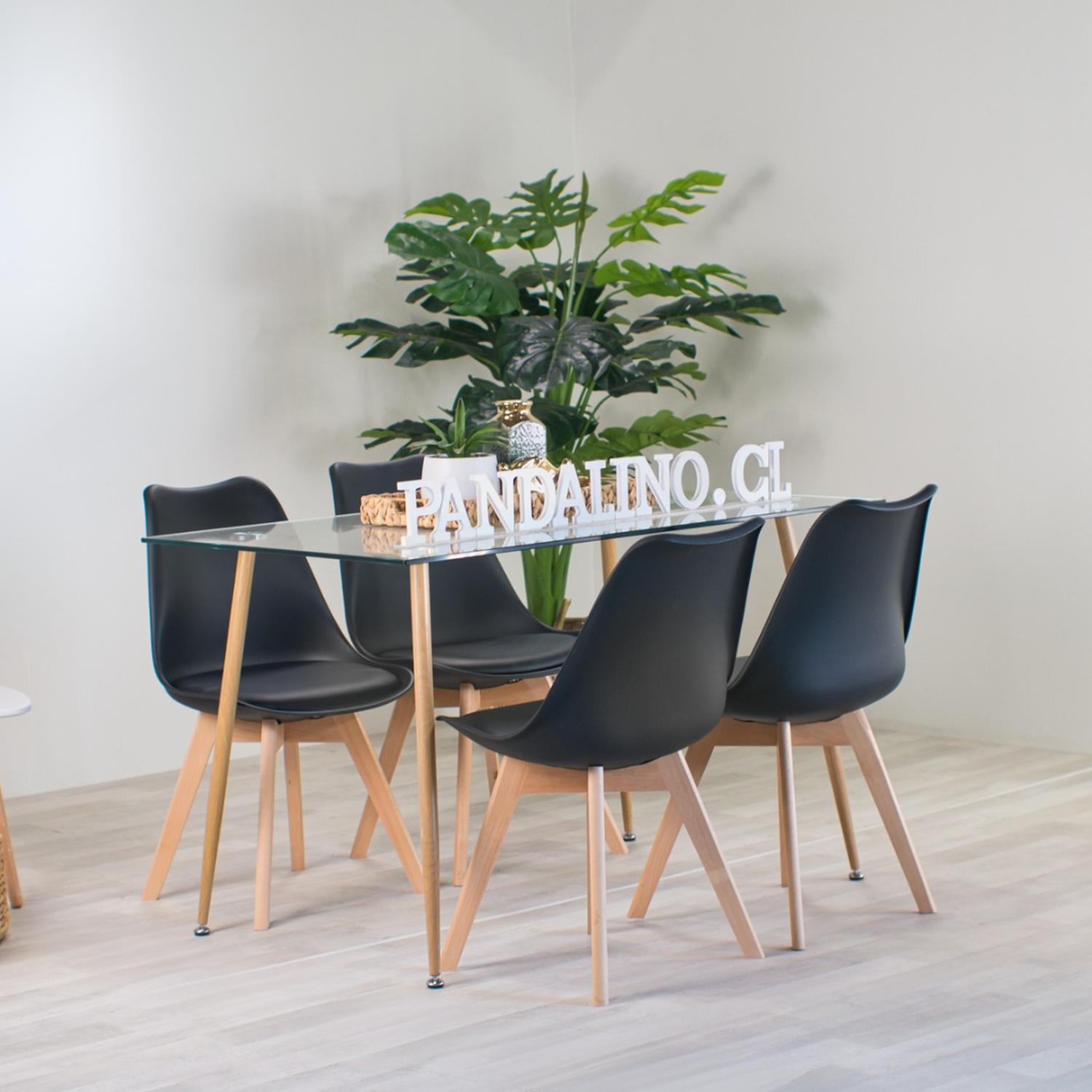 COMEDOR MINIMALISTA | MESA VIDRIO 120X80 + 4 SILLAS TULIP NEGRAS - 1
