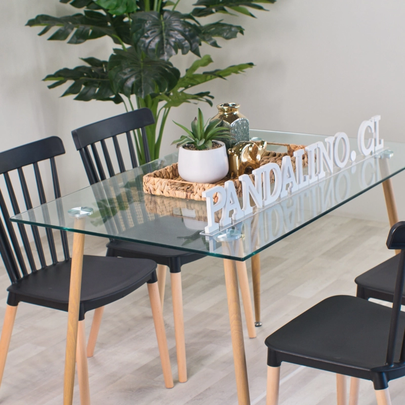 COMEDOR MODERNO MESA VITREO 120X80 + 4 SILLAS WINDSOR NEGRAS - 2