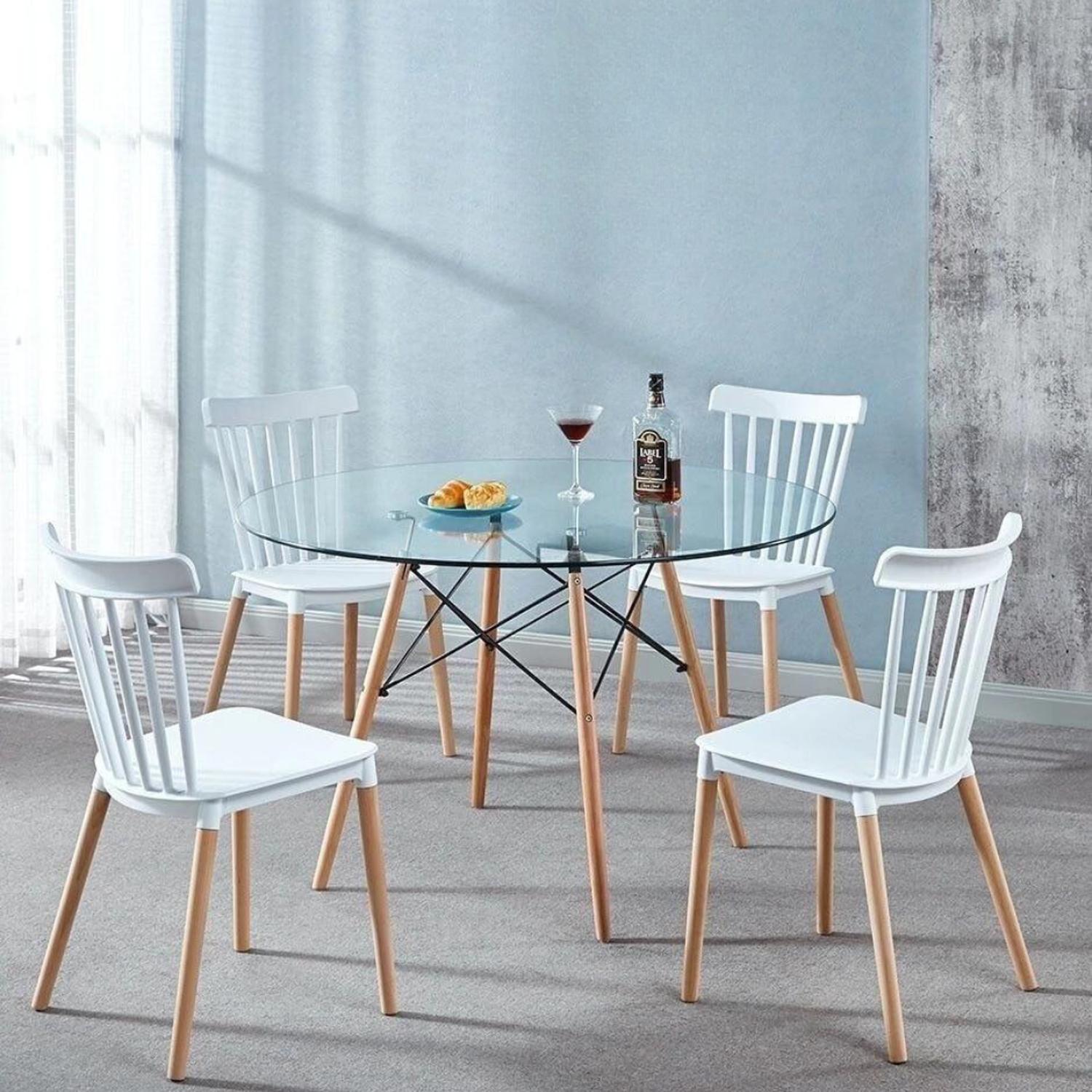 COMEDOR MESA REDONDA ELIDA 100CM + 4 SILLAS WINDSOR BLANCA - 1