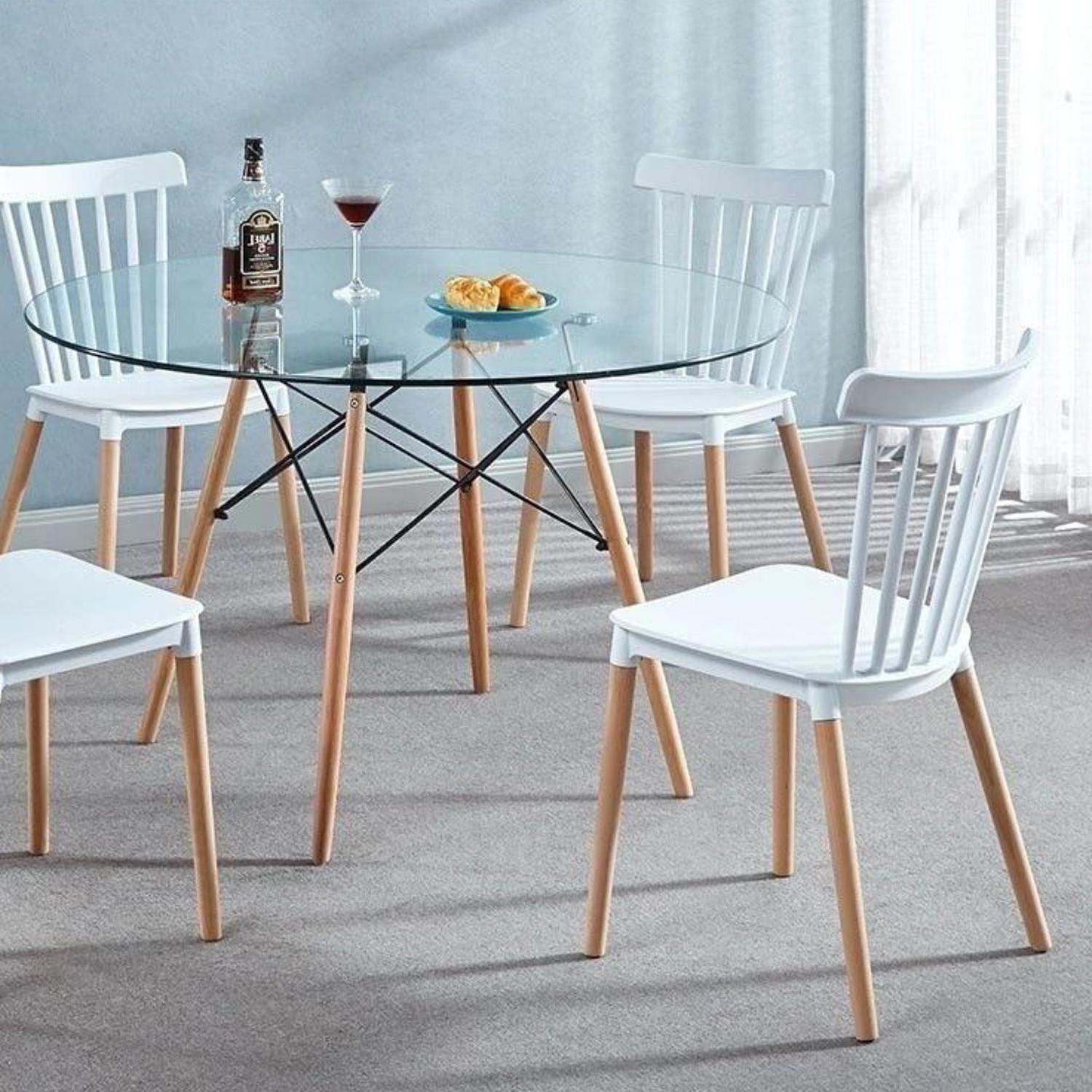 COMEDOR MESA REDONDA ELIDA 100CM + 4 SILLAS WINDSOR BLANCA - 2