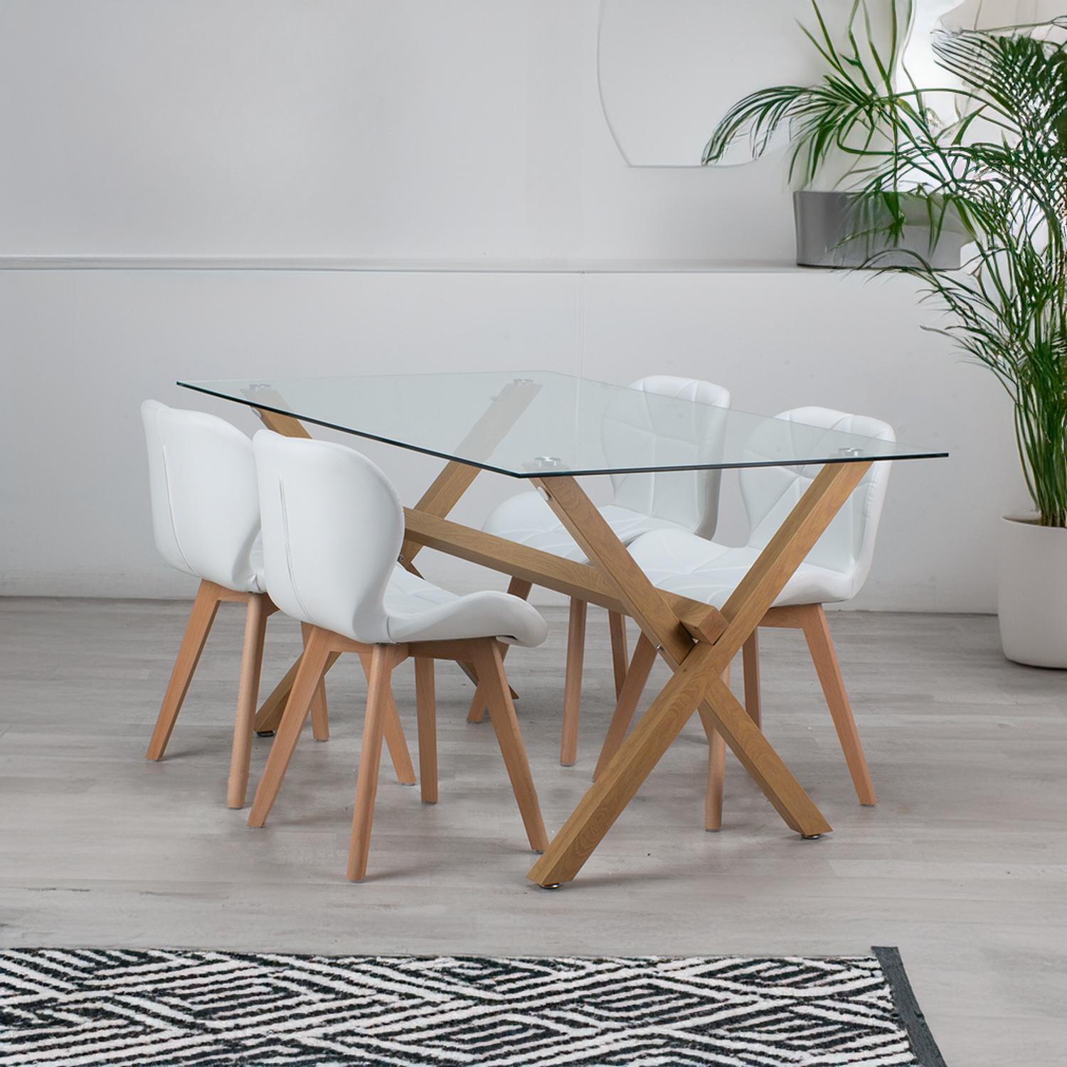 COMEDOR MODERNO MESA XINIA 140X90 + 4 SILLONES RUBIK BLANCO - 1