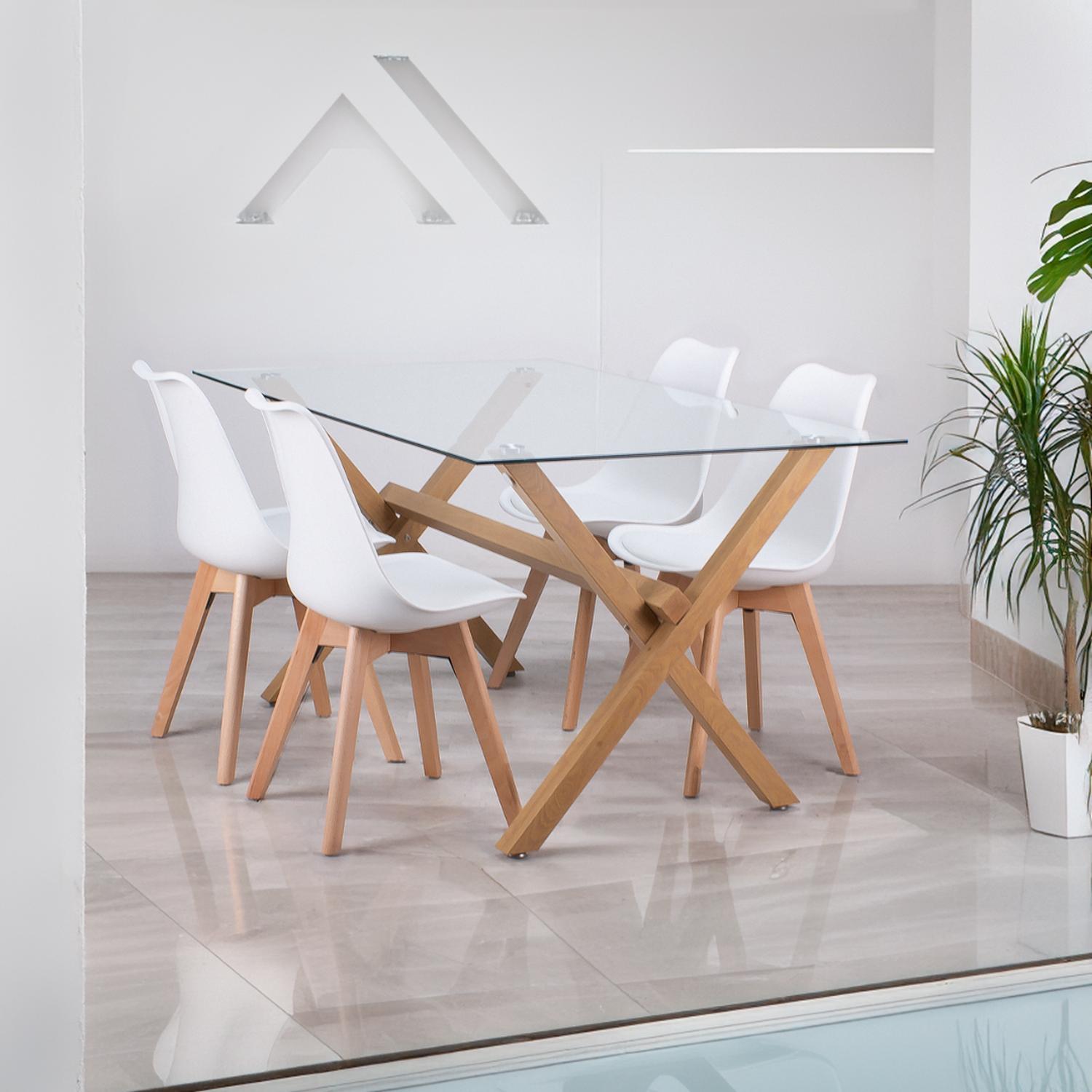 COMEDOR MODERNO MESA XINIA 140X90 + 4 SILLAS TULIP BLANCA | ELEGANTE - 2