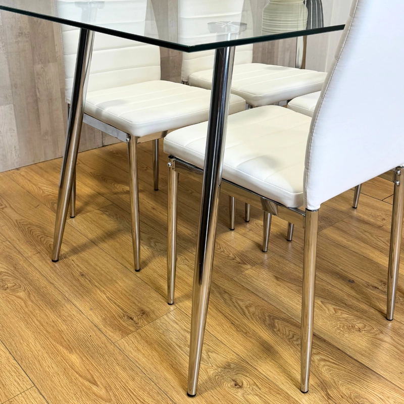 COMEDOR MESA RECTANGULAR VITREO 130X80 + 4 SILLA DINING BLANCA - 3