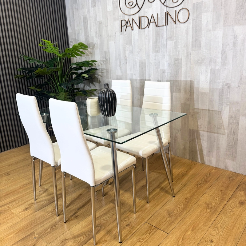 COMEDOR MESA RECTANGULAR VITREO 130X80 + 4 SILLA DINING BLANCA - 4