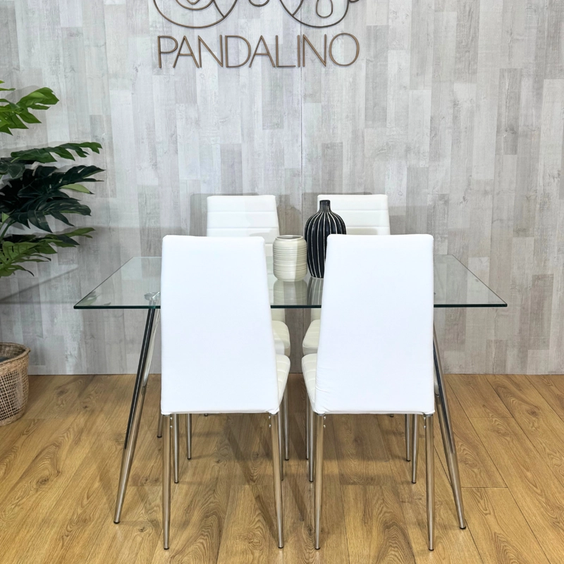 COMEDOR MESA RECTANGULAR VITREO 130X80 + 4 SILLA DINING BLANCA - 5