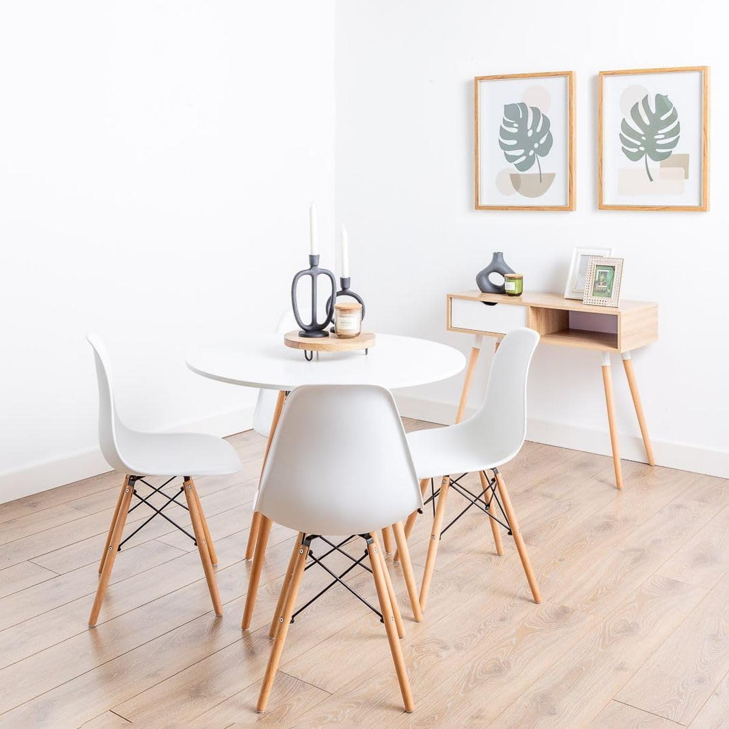 COMEDOR REDONDO ESTELA BLANCA 80CM + 4 SILLAS EAMES BLANCA | FUNCIONAL - 1