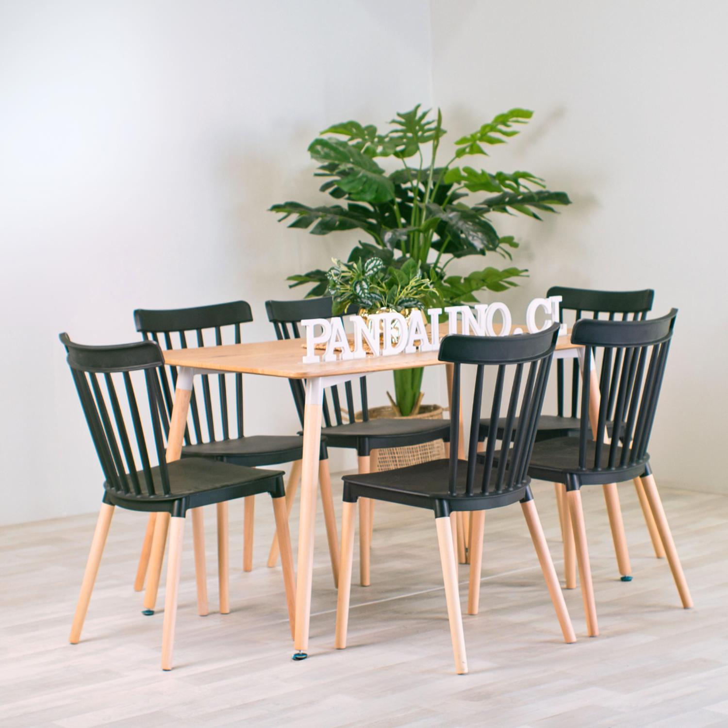 COMEDOR MESA ALAMO + 6 SILLAS WINDSOR NEGRAS | ESTILO NORDICO - 1
