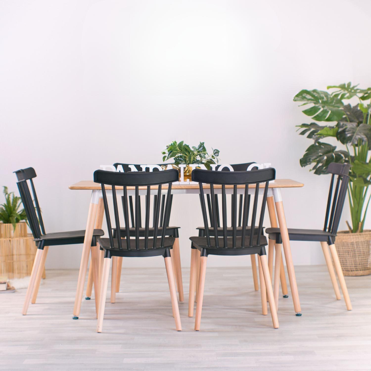 COMEDOR MESA ALAMO + 6 SILLAS WINDSOR NEGRAS | ESTILO NORDICO - 3