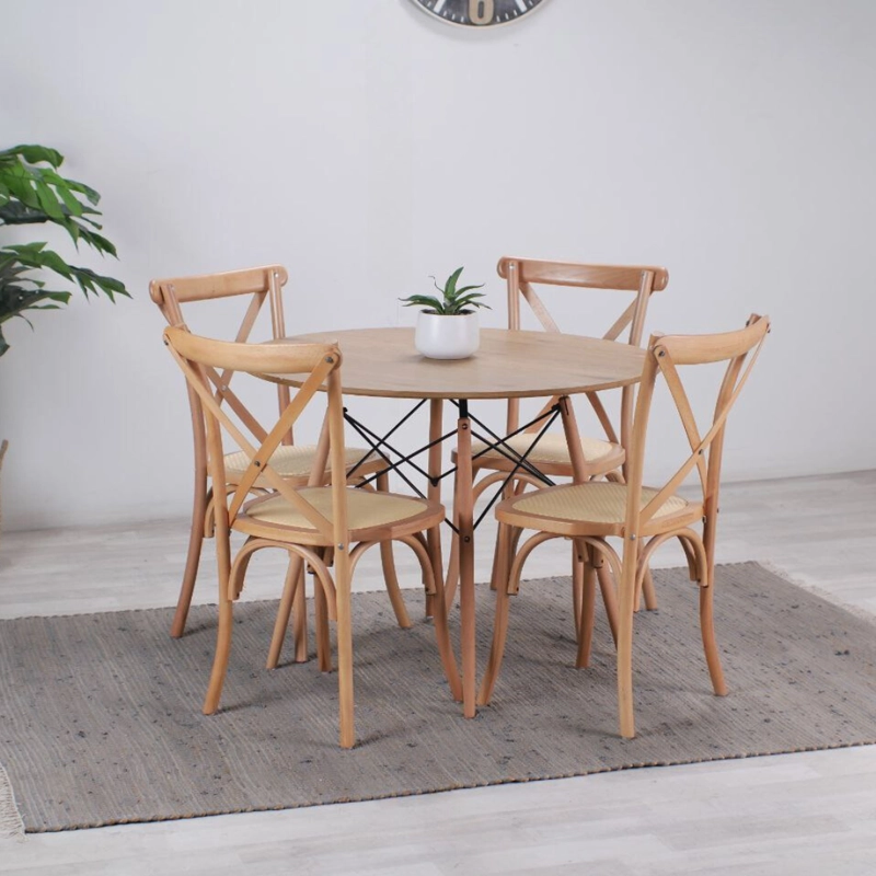 COMEDOR REDONDO SHANNA 100CM + 4 SILLAS CROSSBACK | MADERA RATAN - 1