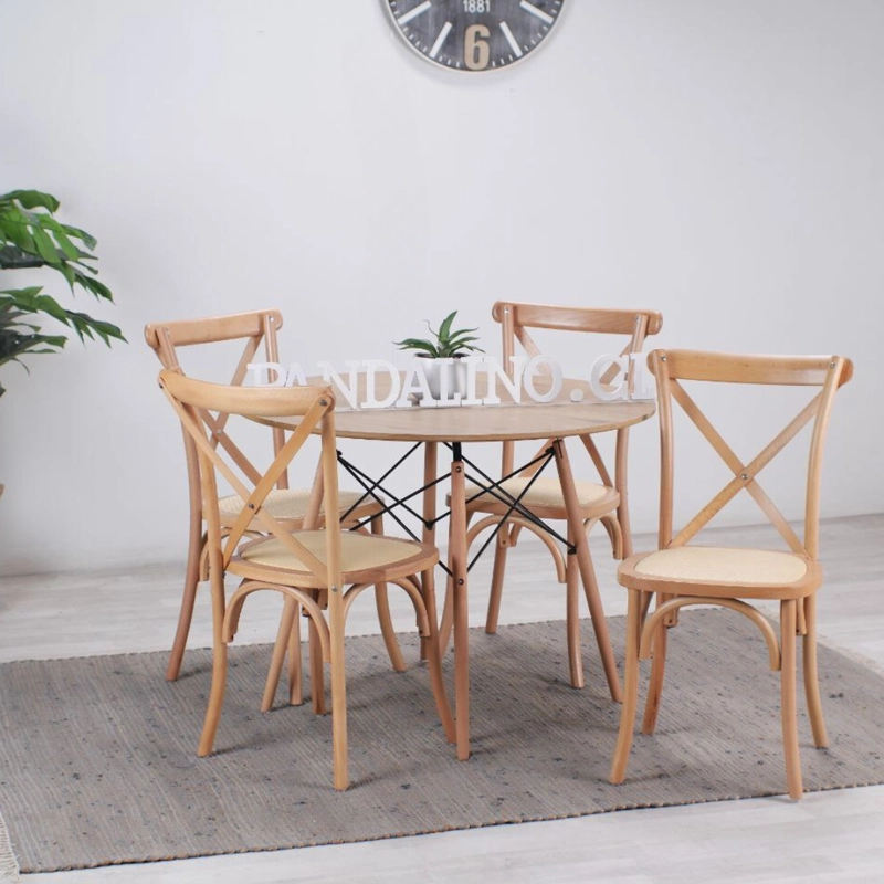 COMEDOR REDONDO SHANNA 100CM + 4 SILLAS CROSSBACK | MADERA RATAN - 2