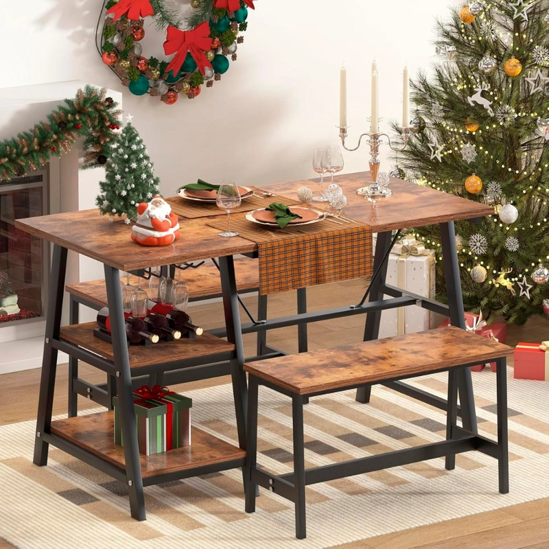 PACK MESA RECTANGULAR + 2 BANQUETAS | ESTILO INDUSTRIAL - 2