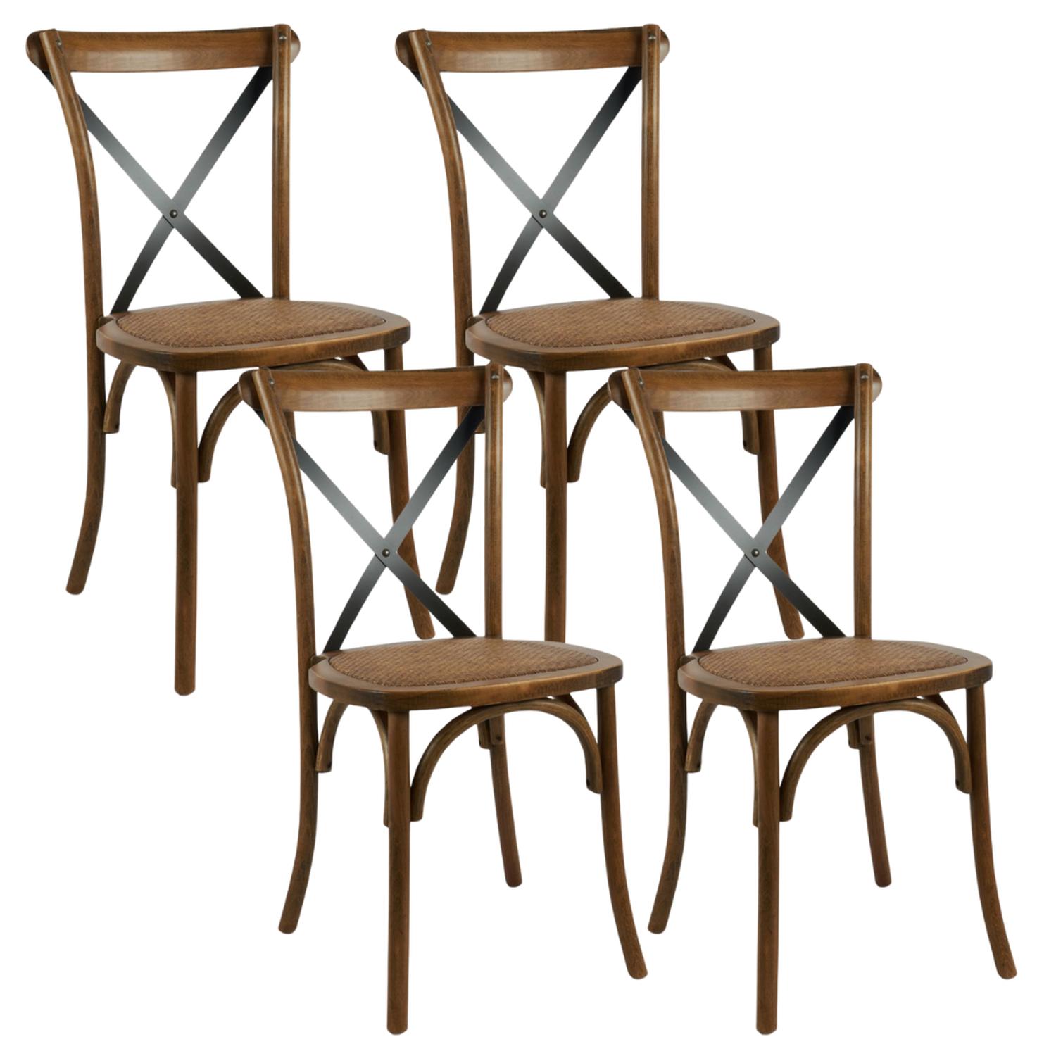 PACK 4 SILLA CROSSBACK MADERA & RATTAN | CAFE Y NEGRO - 1