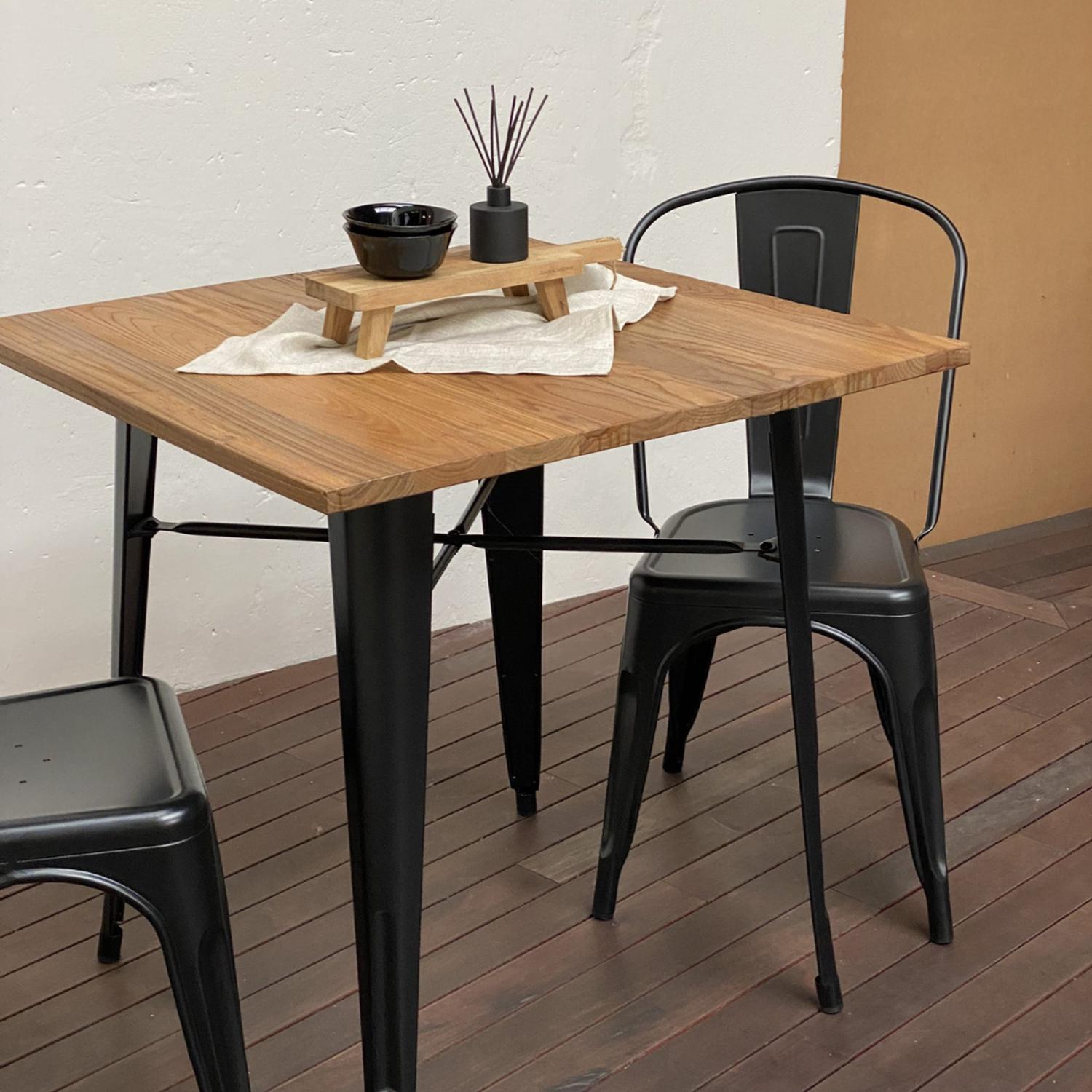 MESA INDUSTRIAL CUADRADA TOLIX 80X80 | ACERO Y MADERA CLARA - 3