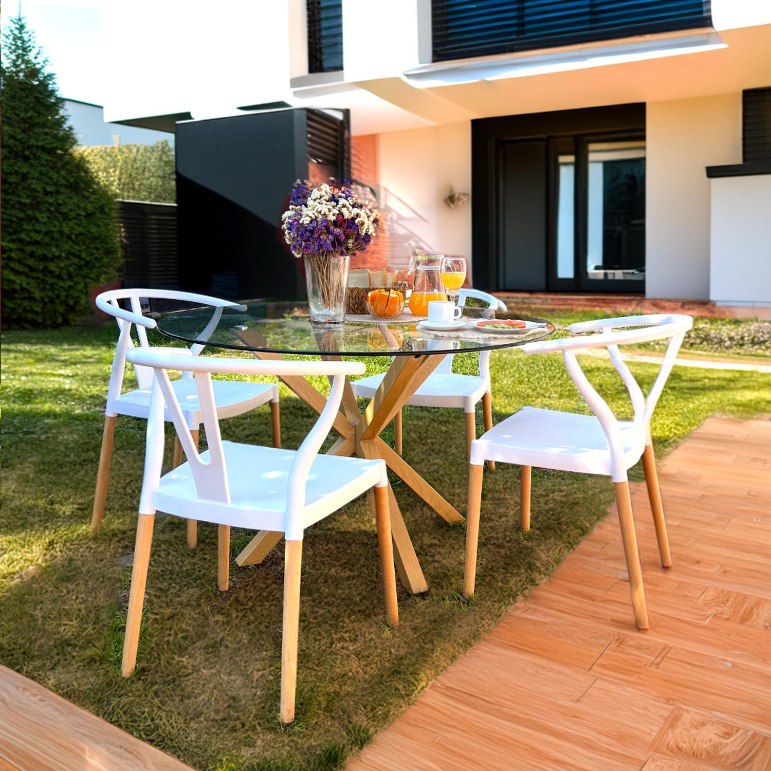 COMEDOR MESA EQUIZ 100CM + 4 SILLAS WISHBONE BLANCA - 1