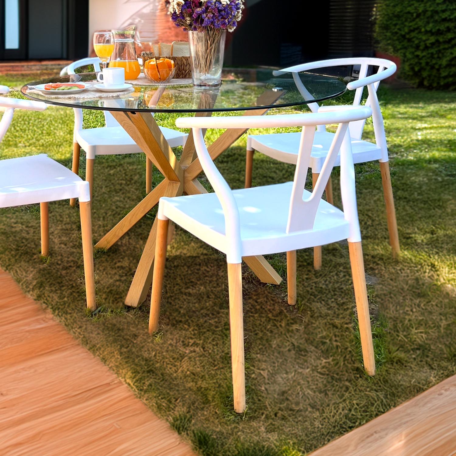 COMEDOR MESA EQUIZ 100CM + 4 SILLAS WISHBONE BLANCA - 2