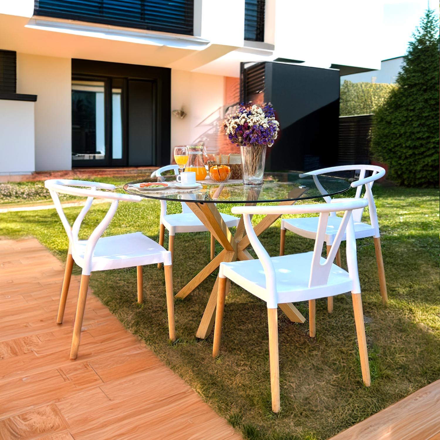 COMEDOR MESA EQUIZ 100CM + 4 SILLAS WISHBONE BLANCA - 3
